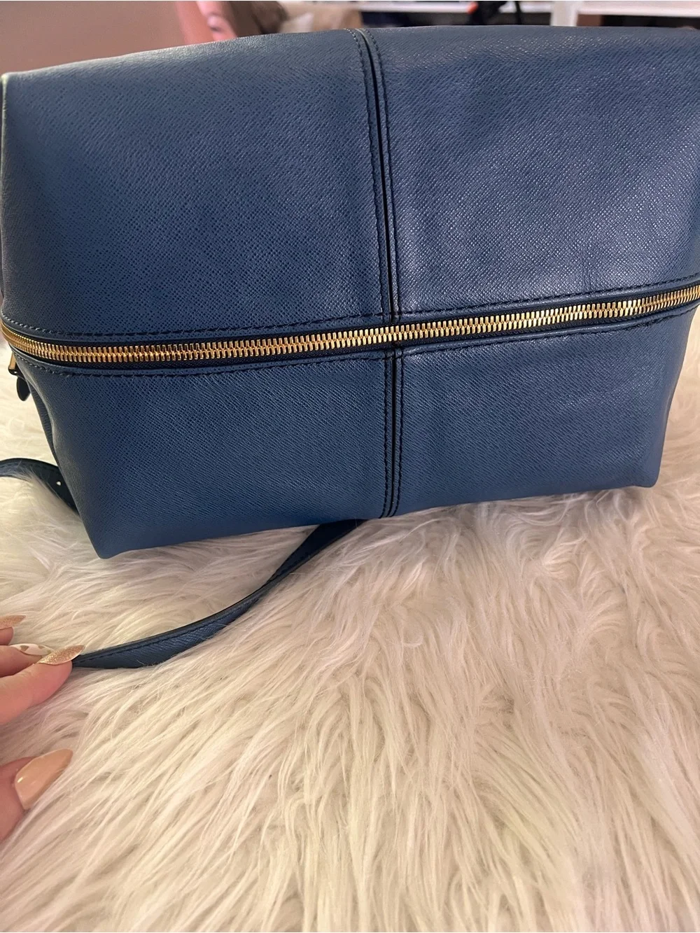 NWT J.Crew Hughes Origami Saffiano Leather Convertible Bag Blue
